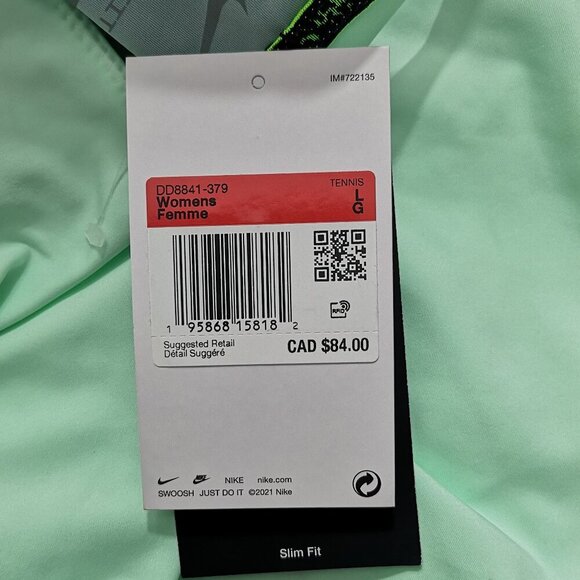 NWT Nike Dri-Fit Ladies Size Large Mint Green & Grey Slim Fit Tennis Tank Top - Picture 7 of 12